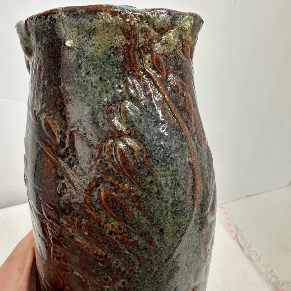 Terrance M Bedell Studio Pottery Vase Handmade signed '14‎ Brown Geode luminary